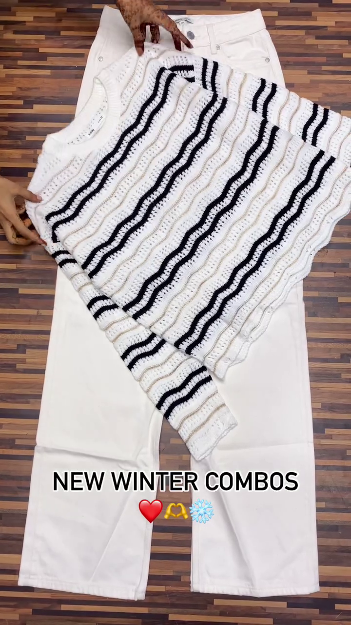 Winter Knitwear Combos ❄️ Cozy Sweaters with White & Black Pants – Floral, Wavy & Geometric Styles - Image 2