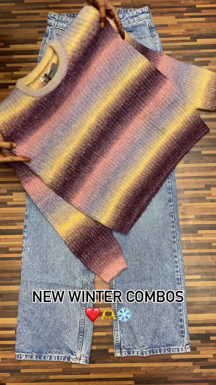 Winter Knitwear Combos ❄️ Cozy Sweaters with White & Black Pants – Floral, Wavy & Geometric Styles - Image 4