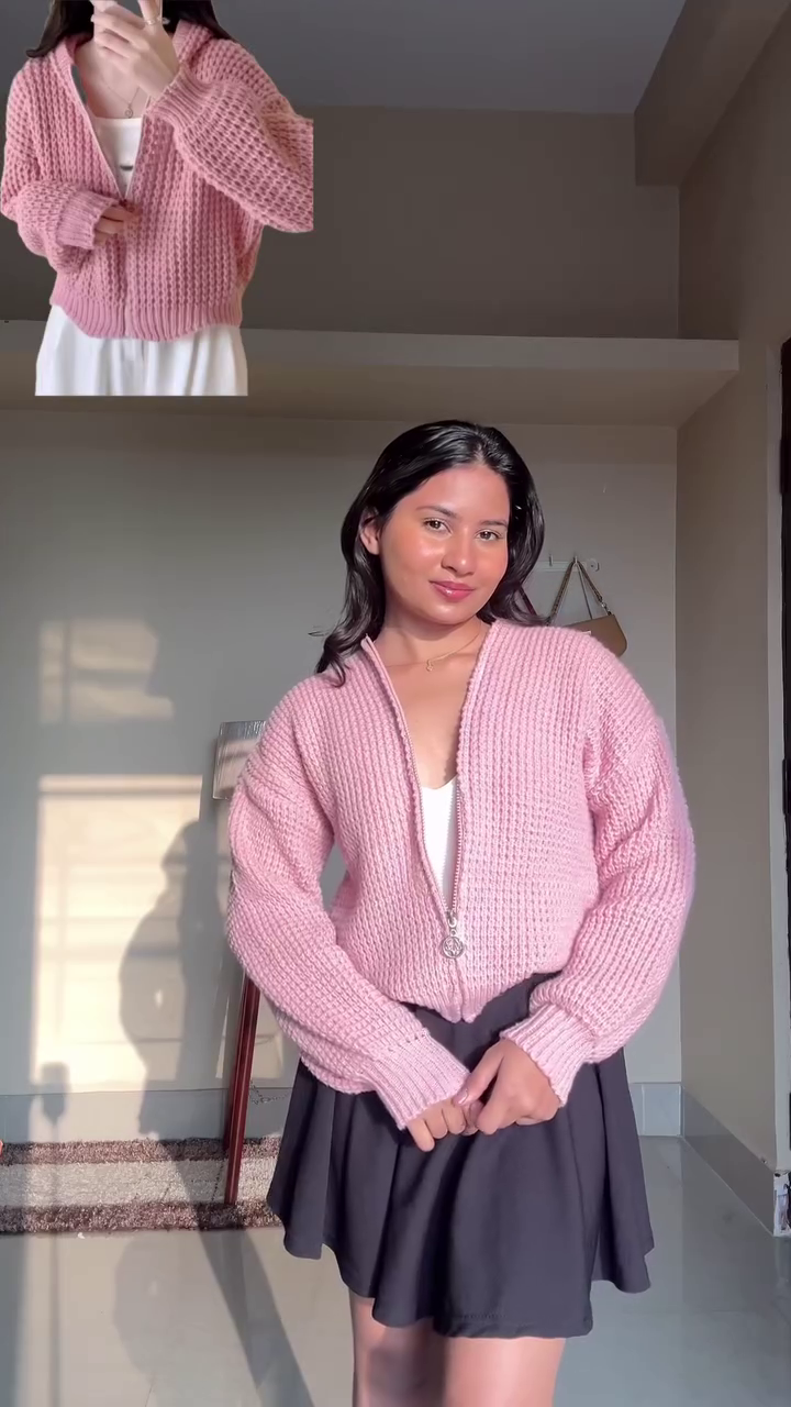 Bubblegum Pink Chunky Knit Zip Cardigan – Plush, Youthful, and All-Day Cozy ✨ - Image 2