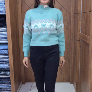 Graphic Pattern Knit Sweaters 🧶💖 With Heart & Geometric Motifs – Pink & Blue Variants