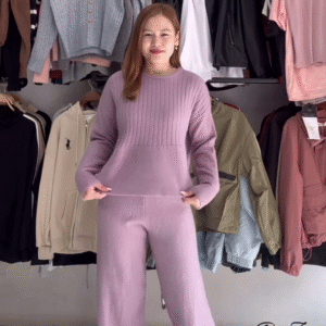 Solid Knit Co-ord Sets 🧶🖤 With Sweater & Matching Bottoms – Black, Red & Purple Variants