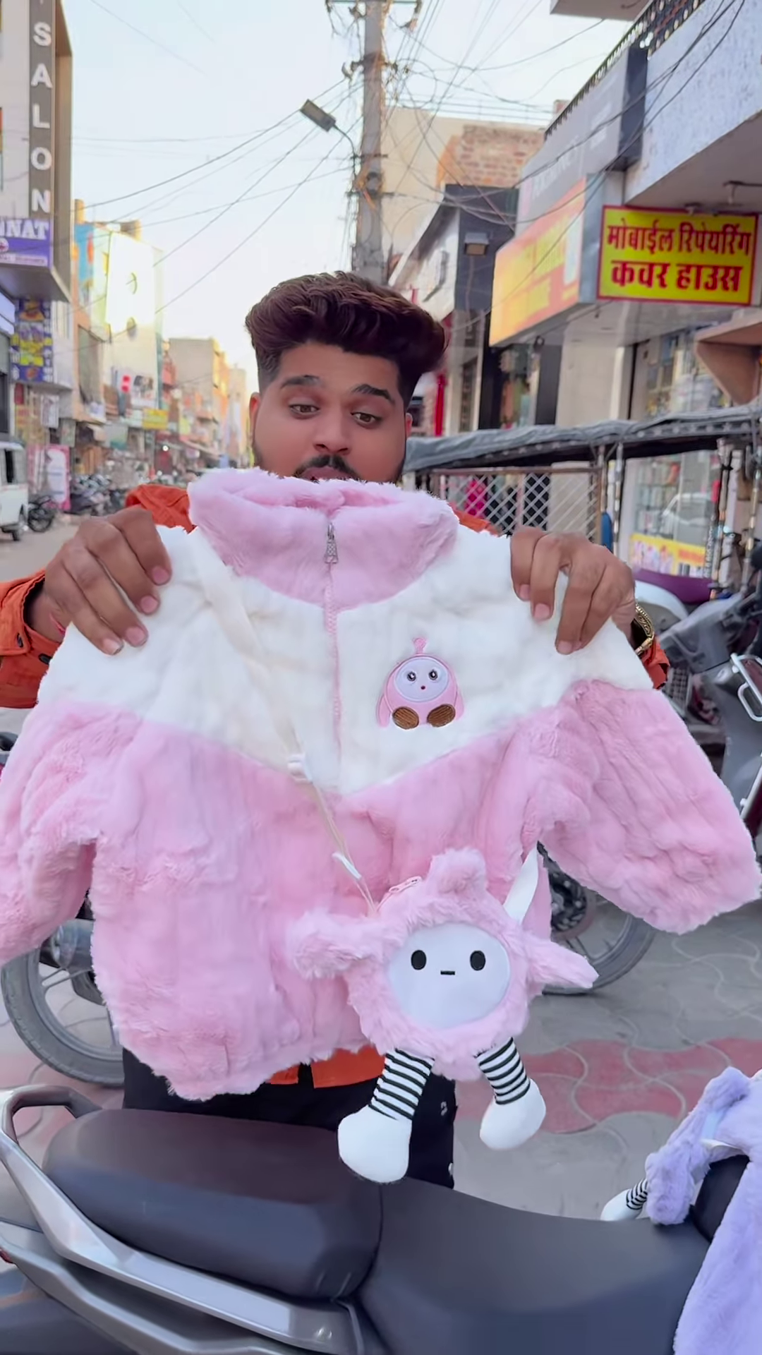 Kids' Winter Jackets 🧸❄️ With Plush Texture & Toy Accents – Purple, White & Pink Variants - Image 4