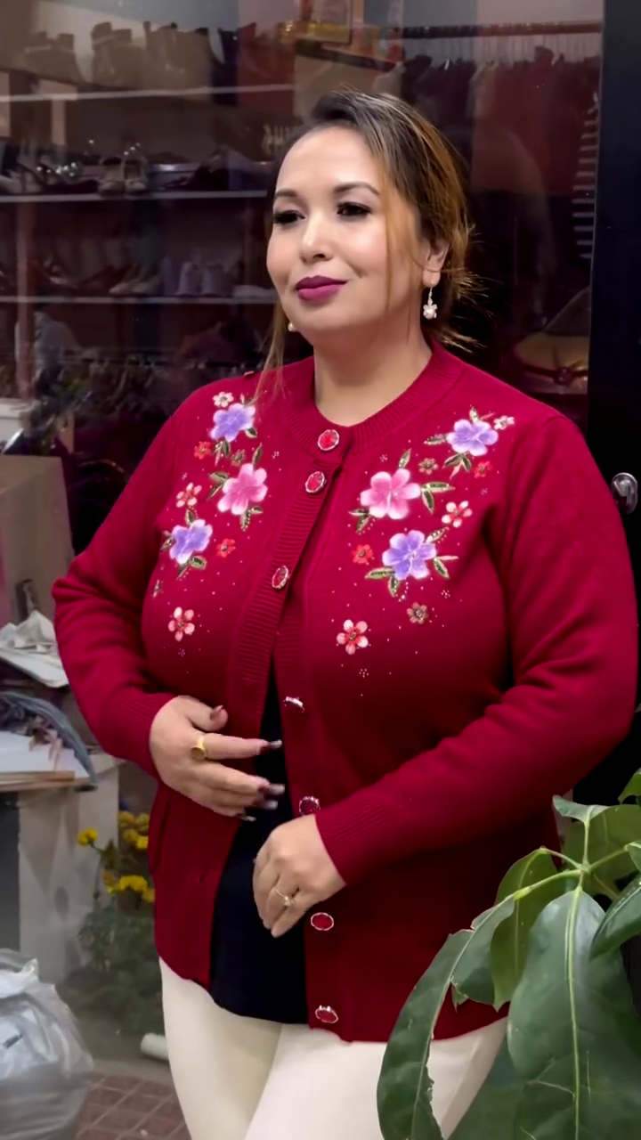 Floral Embroidered Button-Up Cardigans 🌸🧥 – Available in 10 Vibrant Colors with Pocket & Textured Detailing