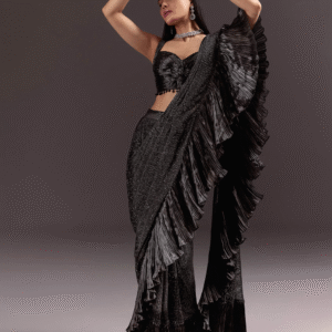 Black Ruffled Glam Saree ✨🖤🌙