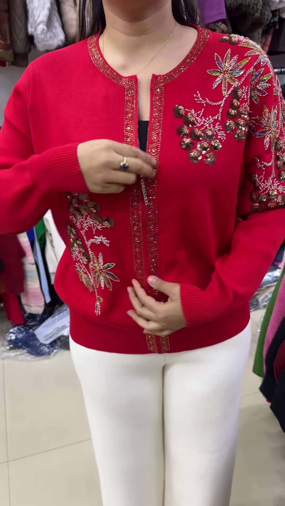 Royal Embellished Floral Zip-Up Winter Cardigan ✨🌺 - Image 2