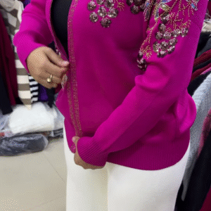 Royal Embellished Floral Zip-Up Winter Cardigan ✨🌺