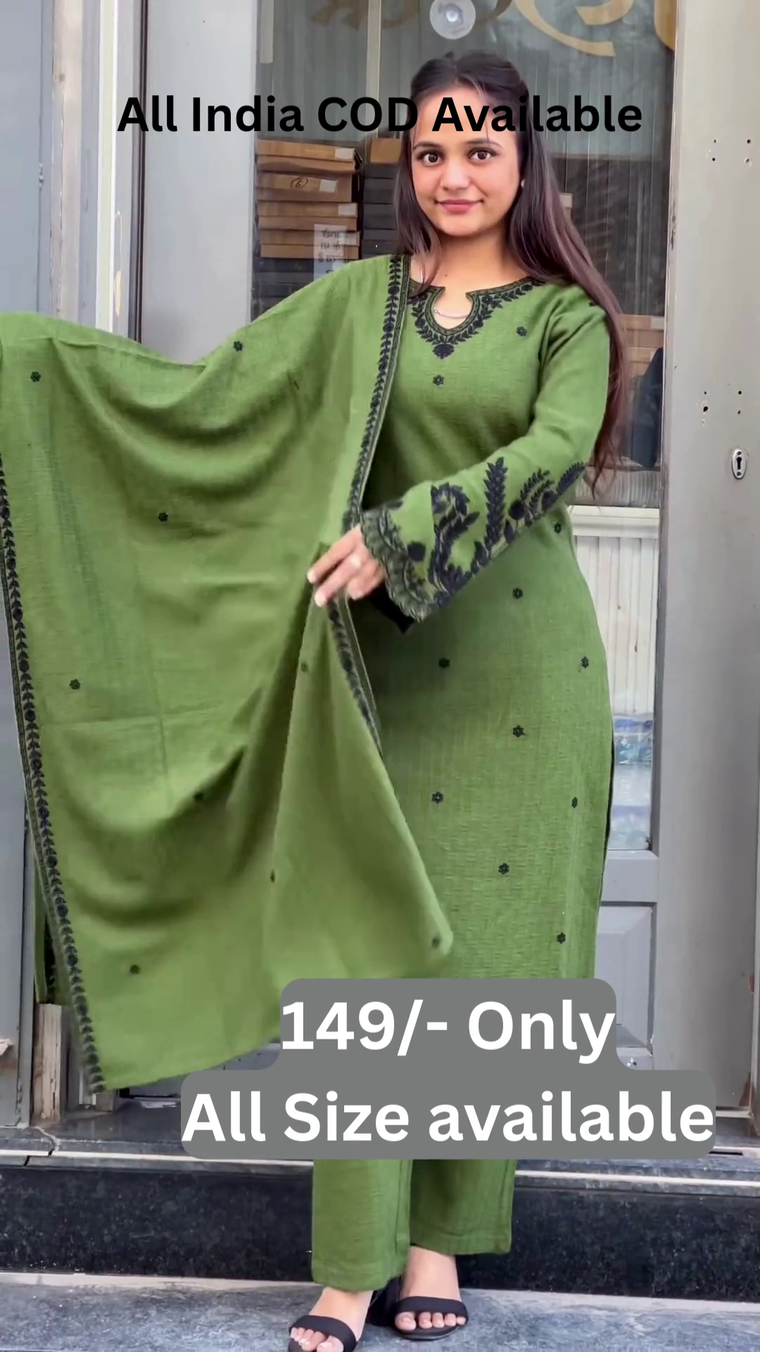 Elegant Olive Ethnic Suit Set with Embroidered Dupatta 🌿✨ - Image 4