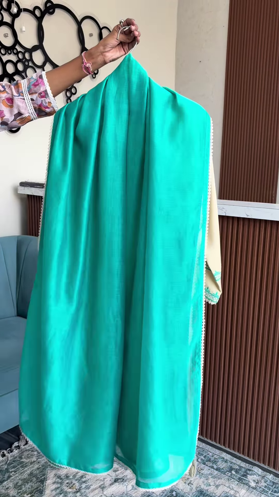 Seafoam Grace Embroidered Modest Kaftan Dress 🌊✨ - Image 4