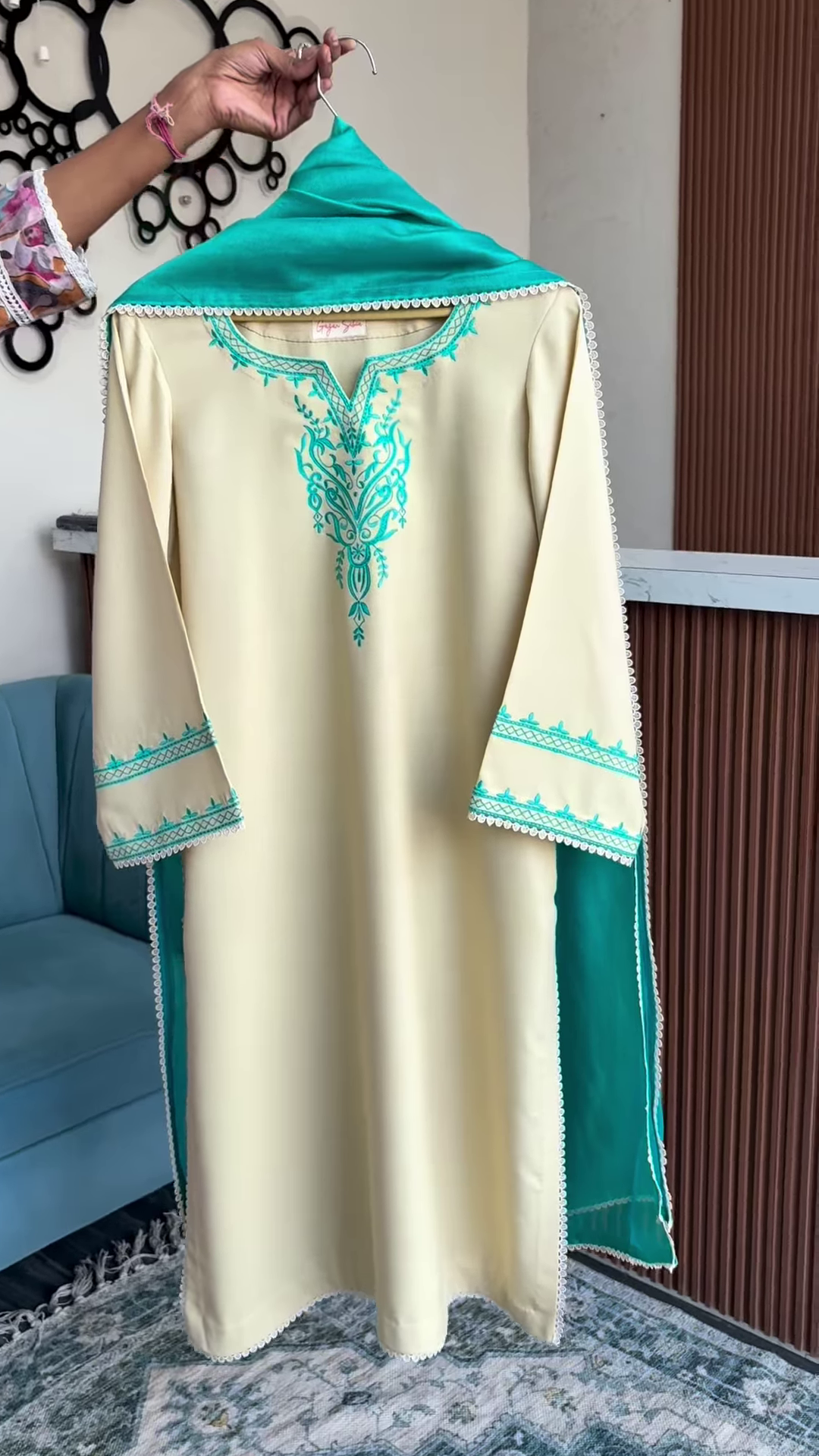 Seafoam Grace Embroidered Modest Kaftan Dress 🌊✨ - Image 3