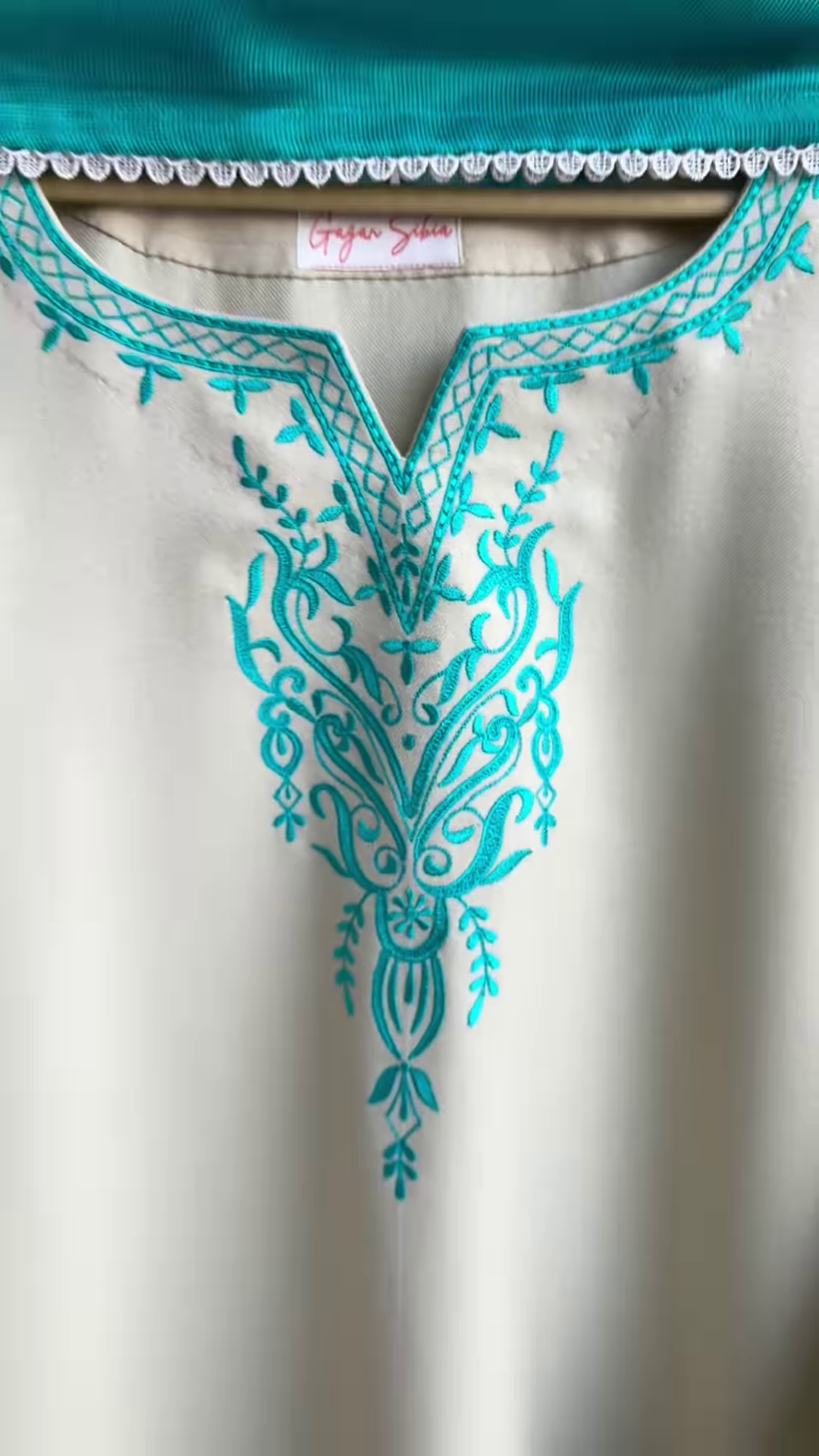 Seafoam Grace Embroidered Modest Kaftan Dress 🌊✨ - Image 2
