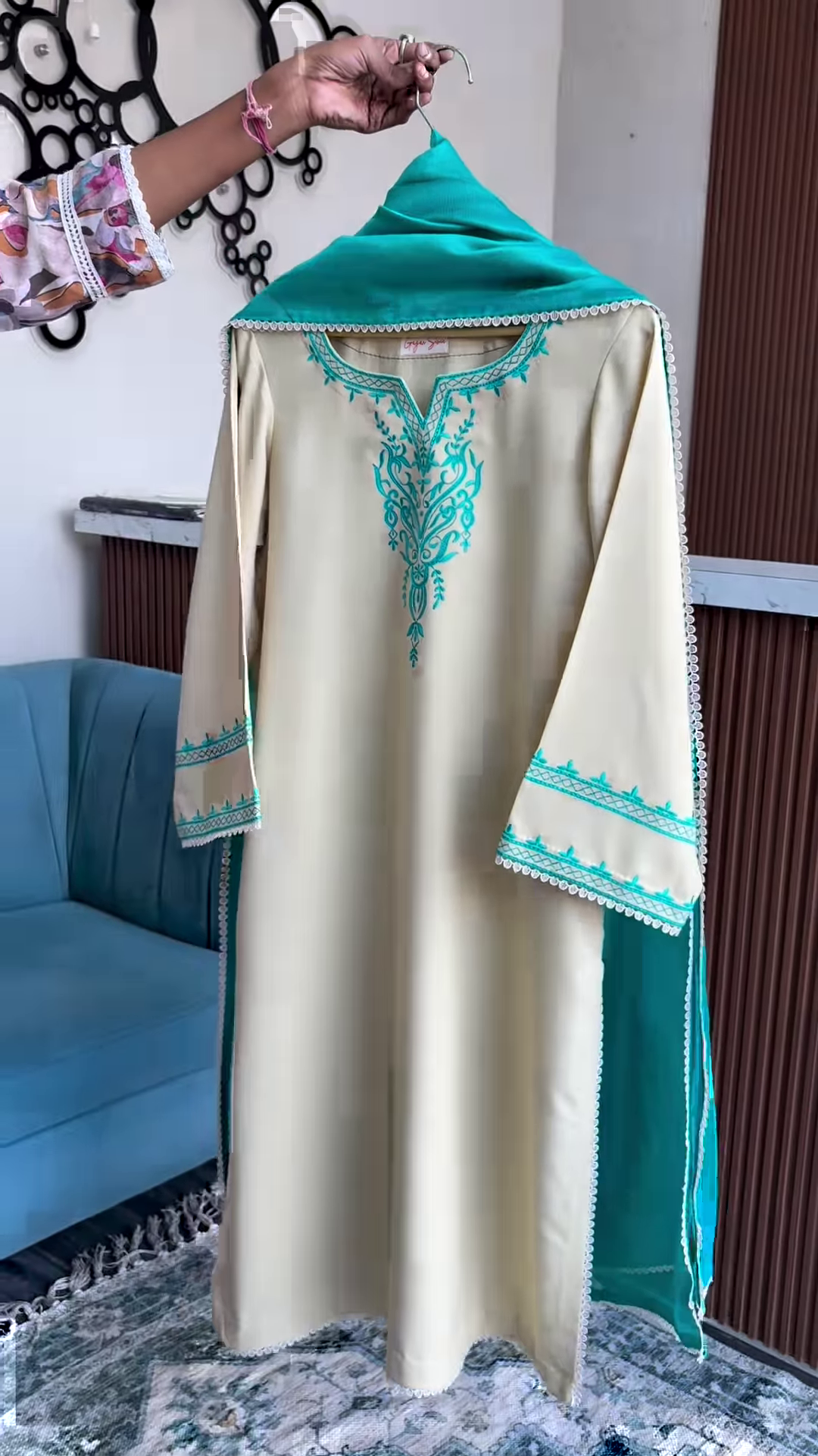 Seafoam Grace Embroidered Modest Kaftan Dress 🌊✨